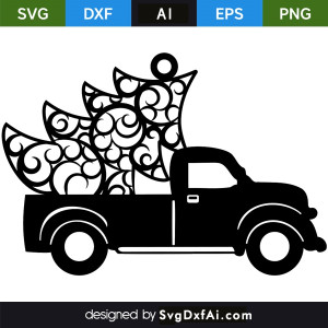 Christmas Tree Truck SVG Cut File, PNG, EPS, .AI, DXF Design