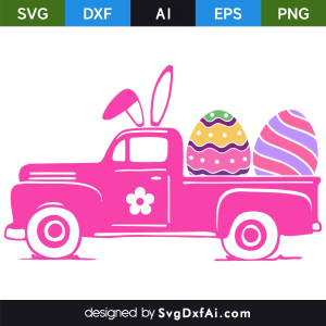 Easter Eggs Old Truck Bunny Ears SVG Cut File, PNG, EPS, .AI, DXF Design