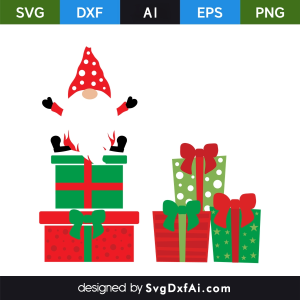 Christmas Gnome Gathering Around a Gifts SVG Cut File, PNG, EPS, .AI, DXF Design