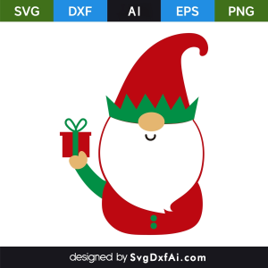 Christmas Gnome Holding a Present SVG Cut File, PNG, EPS, .AI, DXF Design