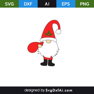 Christmas Gnome White Beard Holding a Gift Bag SVG Cut File, PNG, EPS, .AI, DXF Design