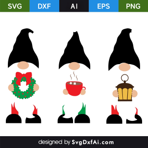 Christmas Gnomes with Colorful Hats and Presents SVG Cut File, PNG, EPS, .AI, DXF Design