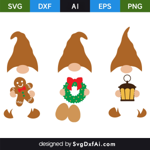 Three Christmas Gnomes Wearing Leopard Print Hat SVG Cut File, PNG, EPS, .AI, DXF Design