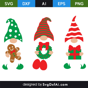 Three White Beard Cute Christmas Gnomes SVG Cut File, PNG, EPS, .AI, DXF Design
