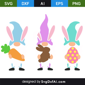 Three Cool Easter Gnomes SVG Cut File, PNG, EPS, .AI, DXF Design