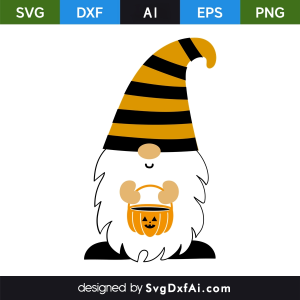 Orange Black Halloween Gnome Holding Pumpkin SVG Cut File, PNG, EPS, .AI, DXF Design