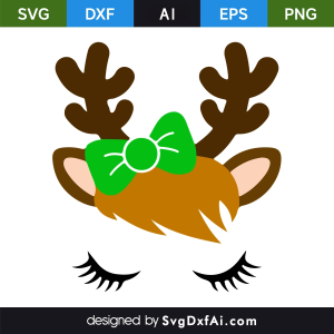 Christmas Reindeer Cute Female Face SVG Cut File, PNG, EPS, .AI, DXF Design