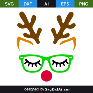 Christmas Themed Reindeer Emoji Face Wearing Green Glasses SVG Cut File, PNG, EPS, .AI, DXF Design