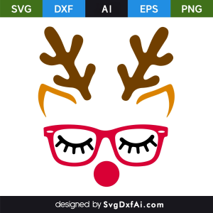 Christmas Themed Reindeer Emoji Wearing Glasses SVG Cut File, PNG, EPS, .AI, DXF Design
